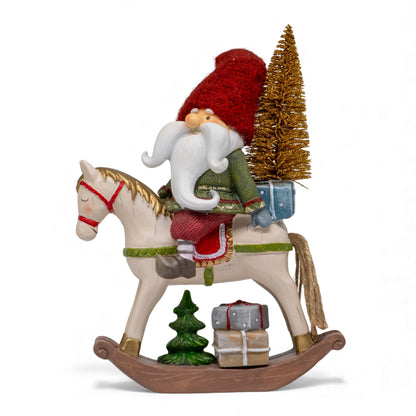Adorno NavideÃ±o Duende en Caballo Mecedora â€“ 26 cm