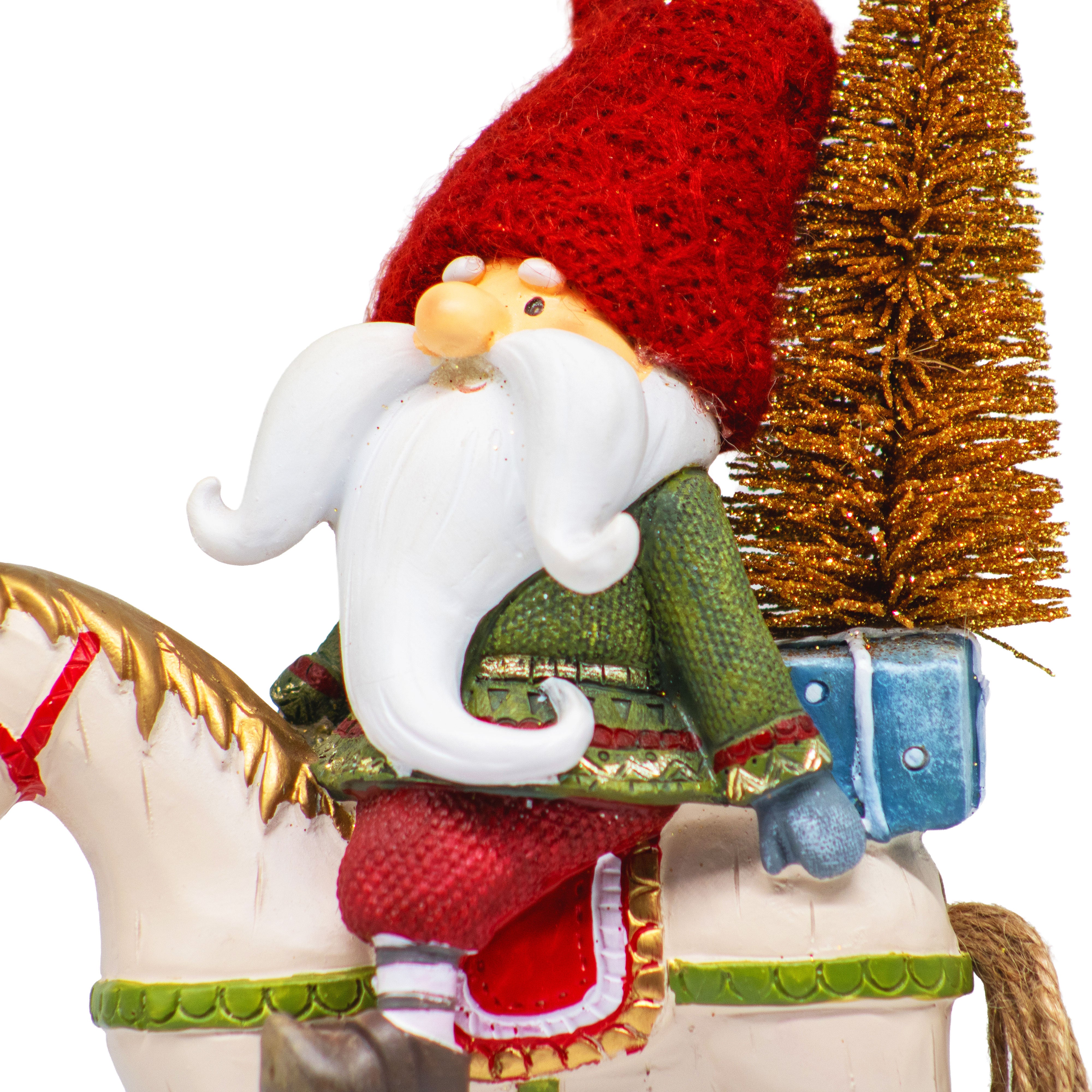 Adorno NavideÃ±o Duende en Caballo Mecedora â€“ 26 cm