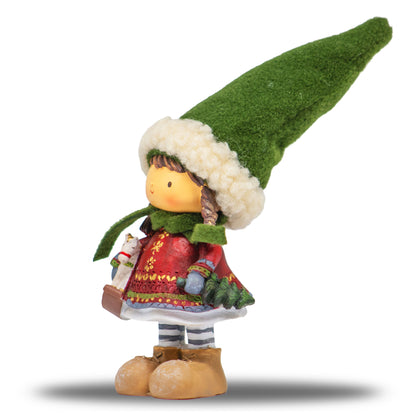 Adorno NavideÃ±o NiÃ±a con Gorro Verde y Caballo â€“ 25 cm