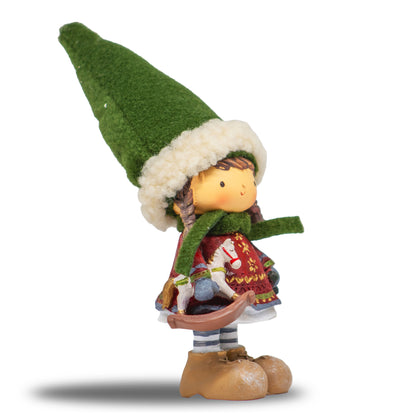 Adorno NavideÃ±o NiÃ±a con Gorro Verde y Caballo â€“ 25 cm