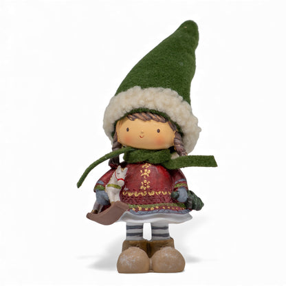 Adorno NavideÃ±o NiÃ±a con Gorro Verde y Caballo â€“ 25 cm
