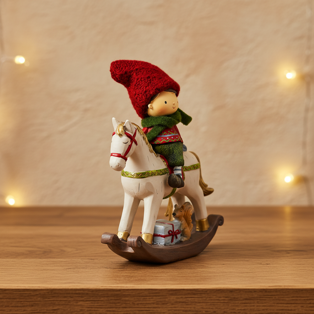 Adorno Navideño Niño en Caballo Mecedora 21 cm