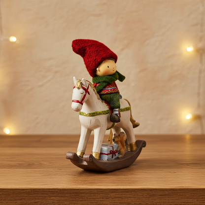 Adorno Navideño Niño en Caballo Mecedora 21 cm