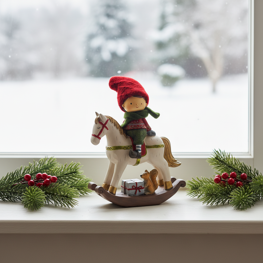 Adorno Navideño Niño en Caballo Mecedora 21 cm