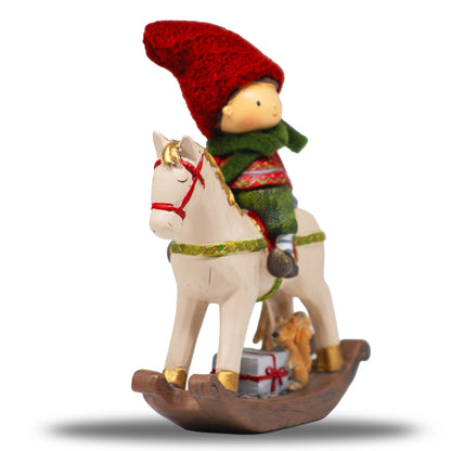 Adorno Navideño Niño en Caballo Mecedora 21 cm
