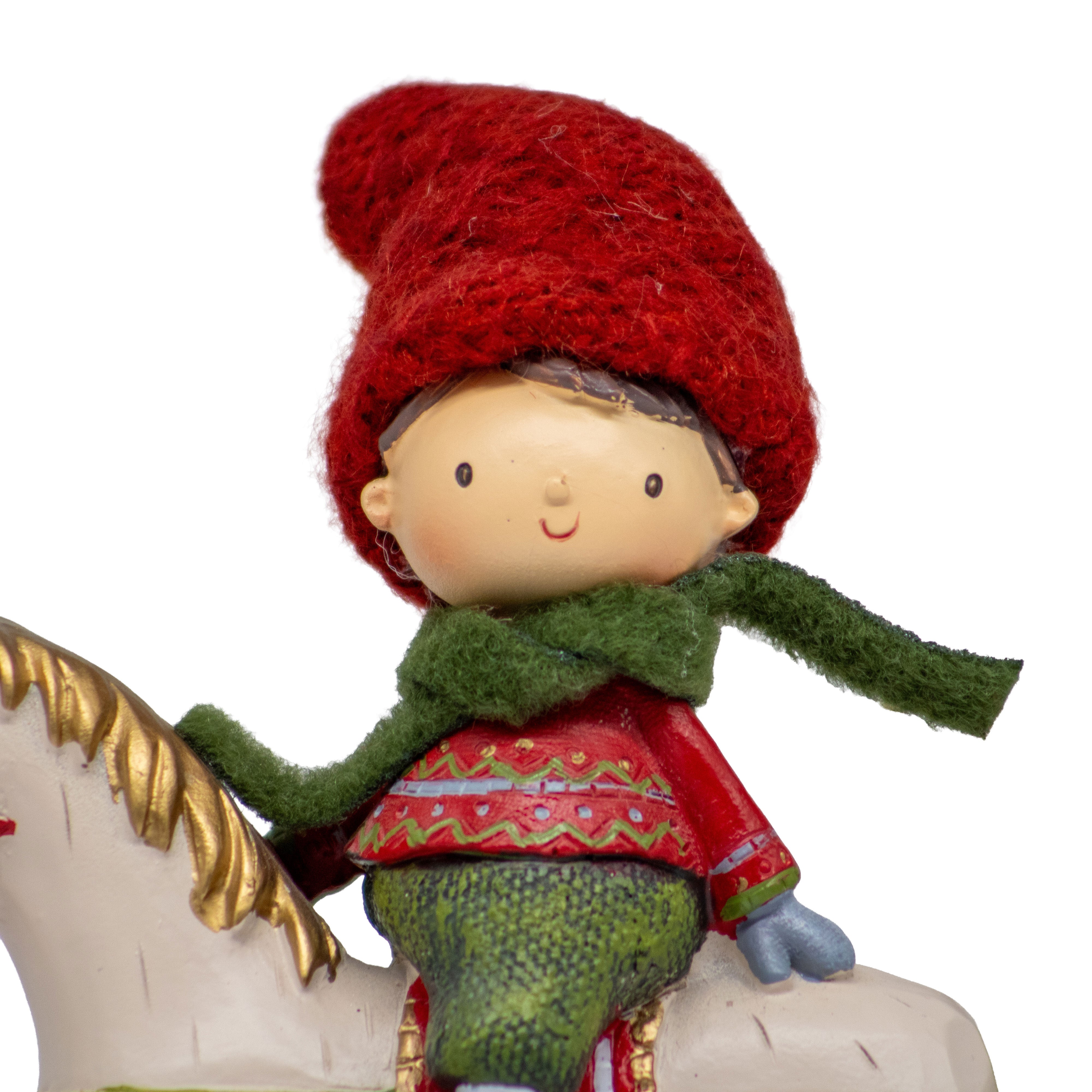 Adorno Navideño Niño en Caballo Mecedora 21 cm