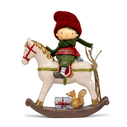 Adorno Navideño Niño en Caballo Mecedora 21 cm