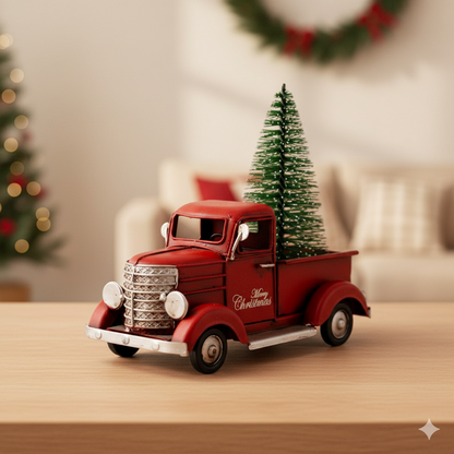 Van Roja Decorativa de Metal Vintage con Ãrbol de Navidad â€“ 15 cm