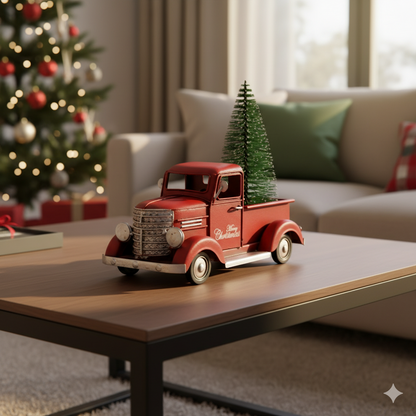 Van Roja Decorativa de Metal Vintage con Ãrbol de Navidad â€“ 15 cm