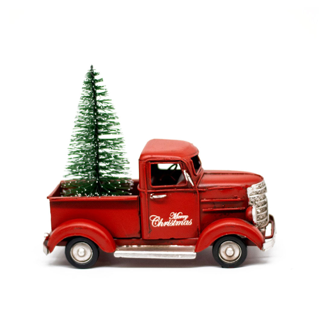 Van Roja Decorativa de Metal Vintage con Ãrbol de Navidad â€“ 15 cm
