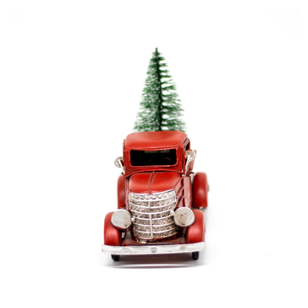 Van Roja Decorativa de Metal Vintage con Ãrbol de Navidad â€“ 15 cm