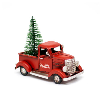 Van Roja Decorativa de Metal Vintage con Ãrbol de Navidad â€“ 15 cm
