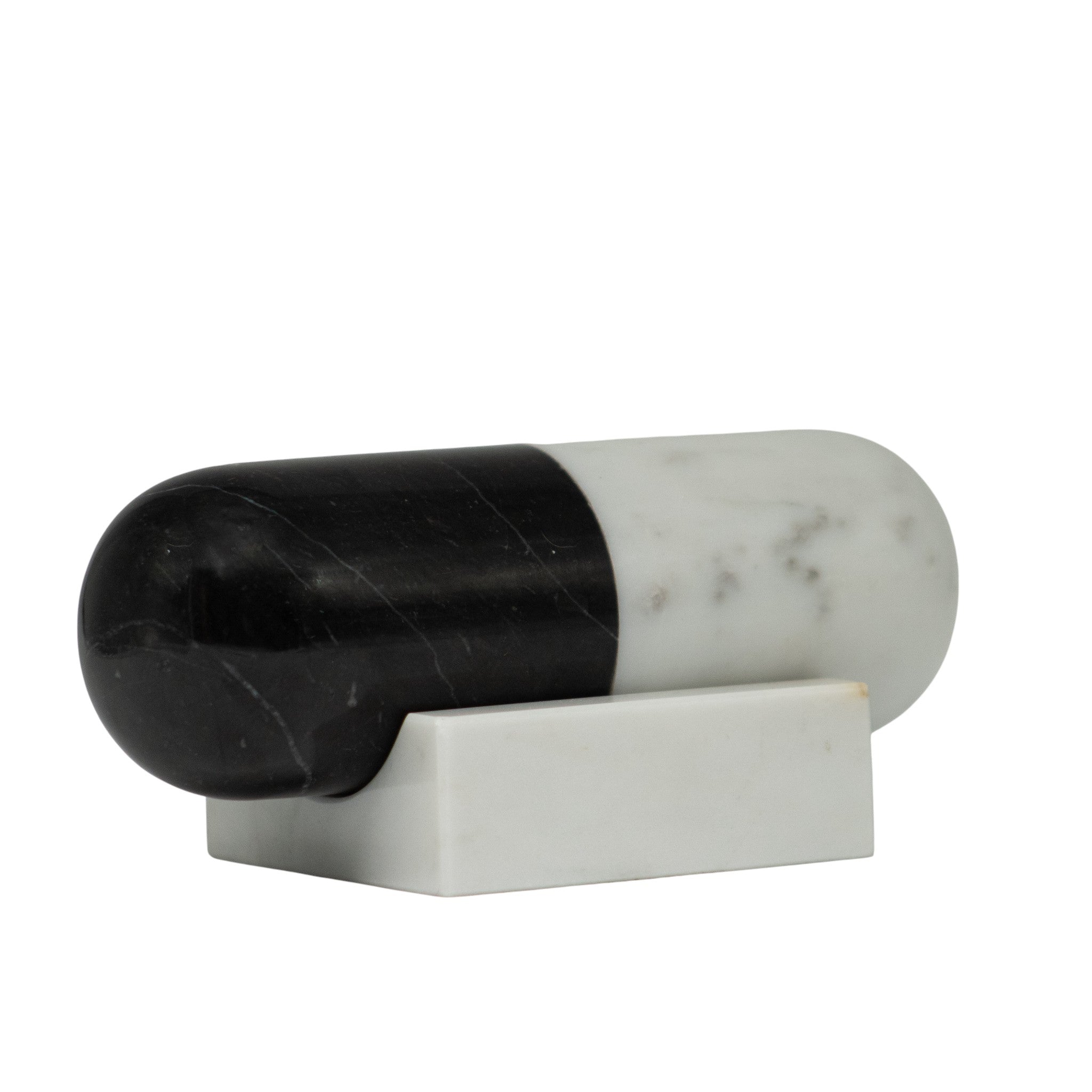 Cápsula con Base de Mármol Figura Decorativa Blanco y Negro 15 cm