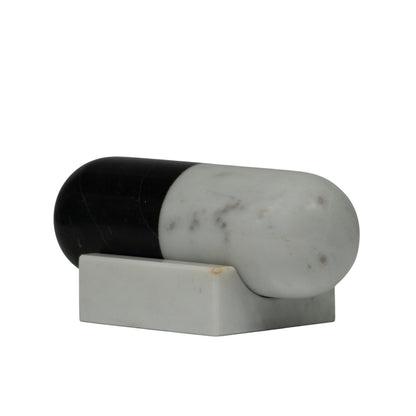Cápsula con Base de Mármol Figura Decorativa Blanco y Negro 15 cm