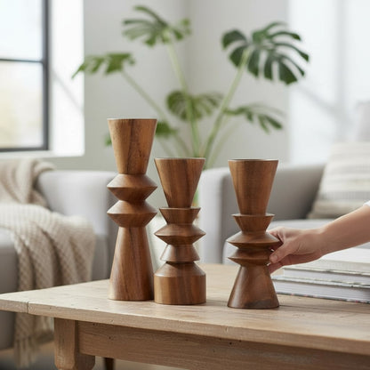 Juego de 3 TÃ³tems Decorativos de Madera â€“ 34 cm