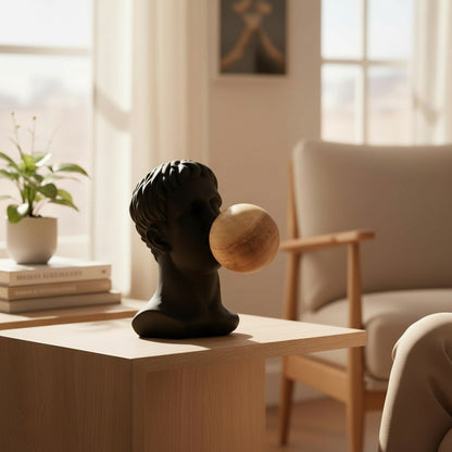 Busto con Chicle Negro + Madera Figura Decorativa Moderna 34 cm
