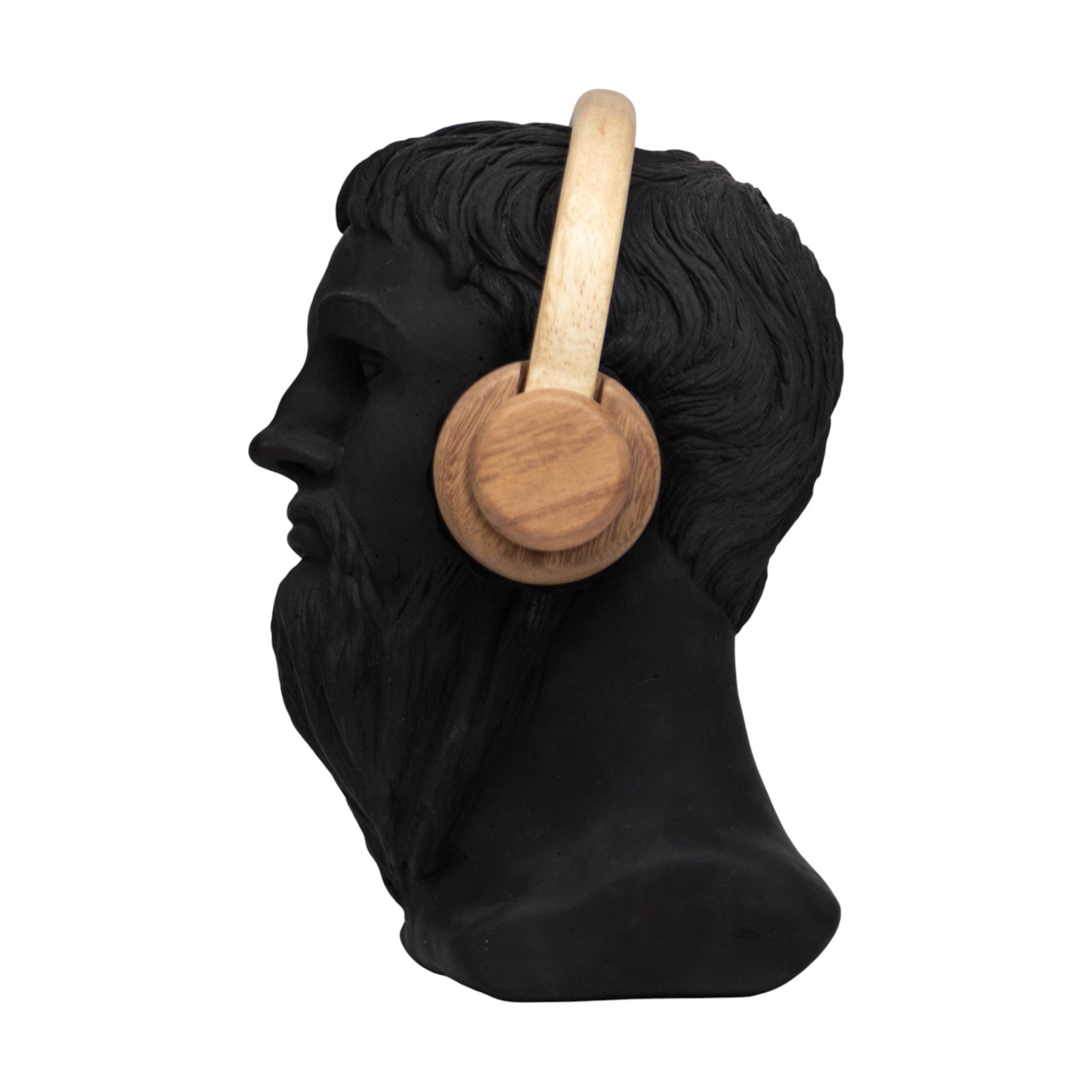 Busto Decorativo con Audífonos Negro + Madera 34 cm