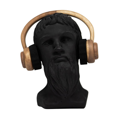 Busto Decorativo con Audífonos Negro + Madera 34 cm