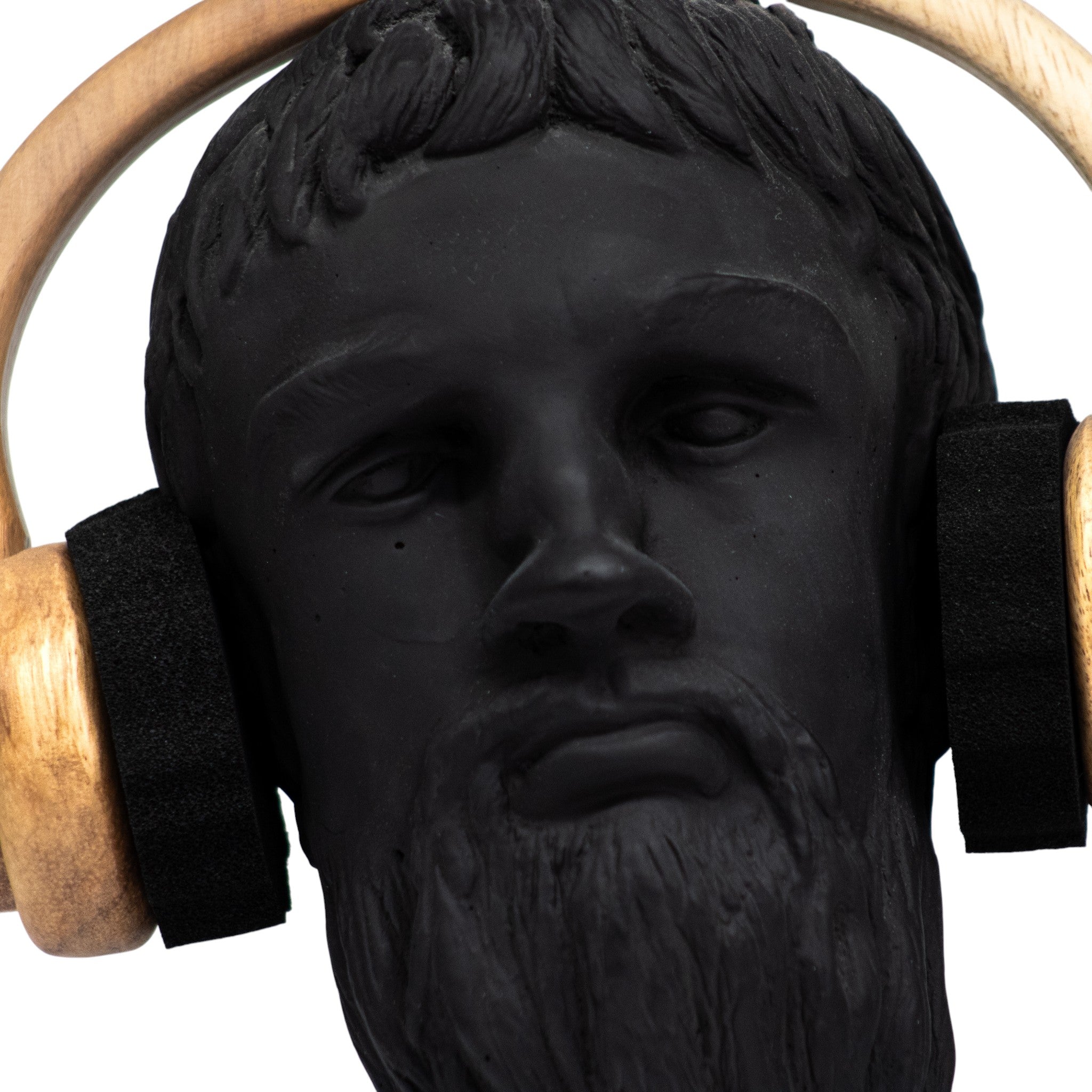Busto Decorativo con Audífonos Negro + Madera 34 cm
