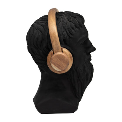 Busto Decorativo con Audífonos Negro + Madera 34 cm