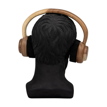 Busto Decorativo con Audífonos Negro + Madera 34 cm